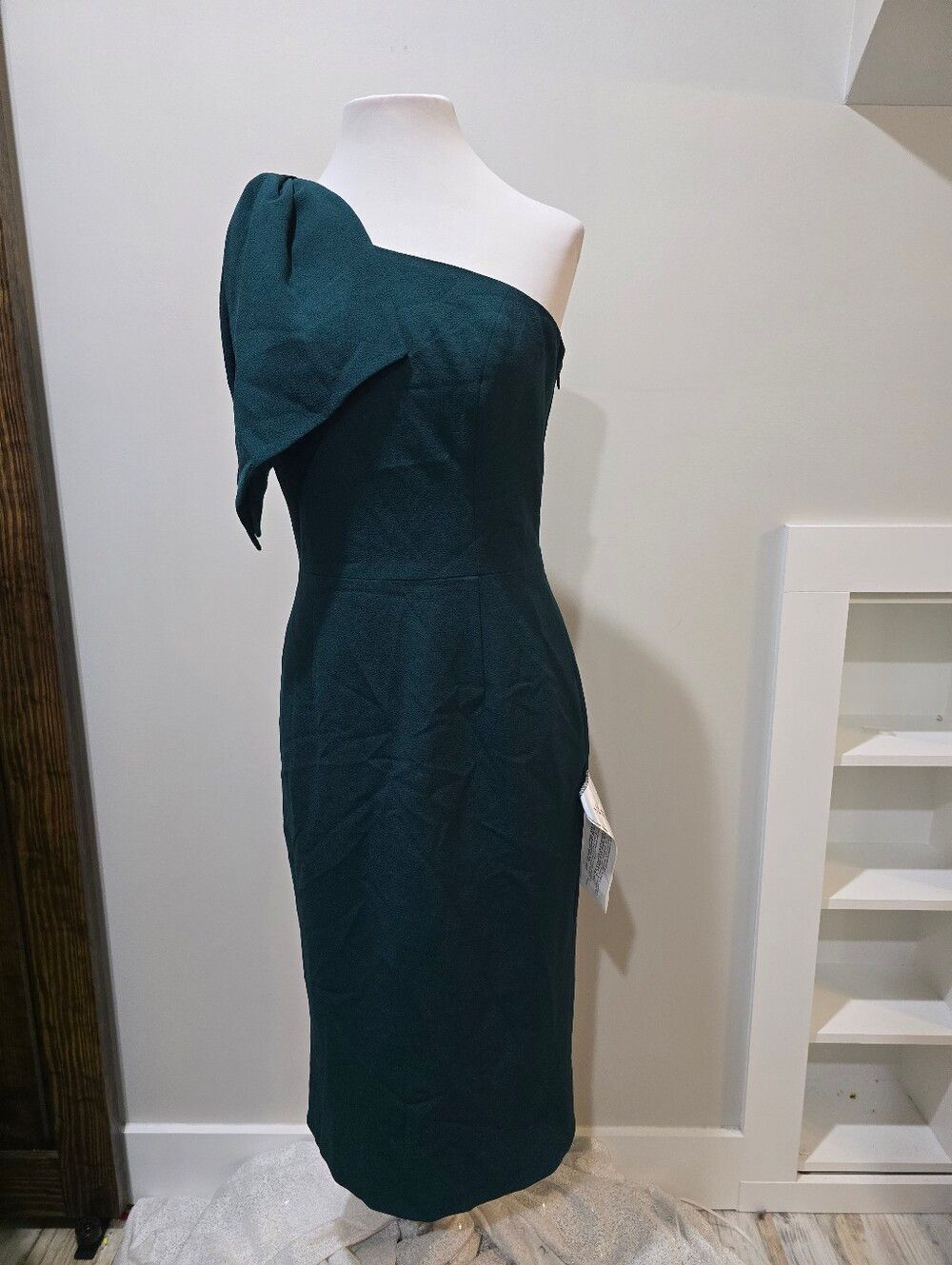 Dress The Population Tiffany One-Shoulder Midi Dress NWT size Medium Pine Green - Picture 3 of 5